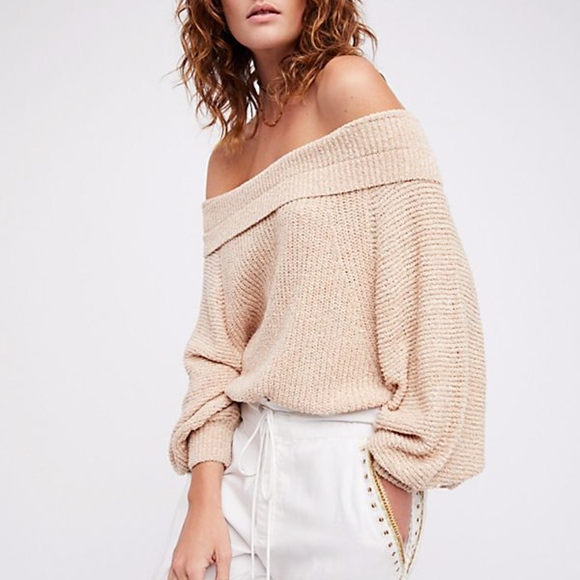 Free People Sweaters - Free People Edessa Off Shoulder Tan Crop Sweater